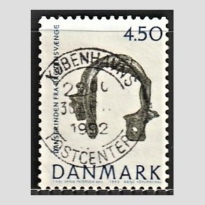 FRIM�RKER DANMARK | 1992 - AFA 1008 - Nationalmuseets samlinger - 4,50 Kr. bl�/gr�n - Lux Stemplet