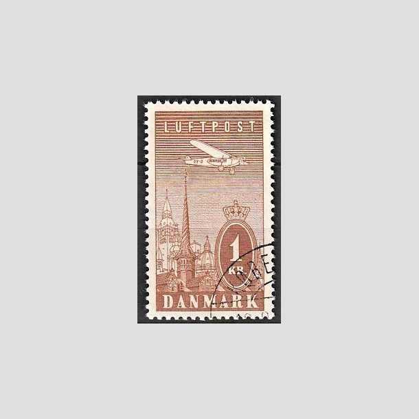 FRIMRKER DANMARK | 1934 - AFA 220 - Ny Luftpost 1 Kr. brun - Stemplet