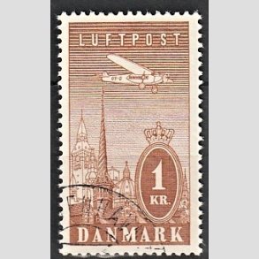 FRIMRKER DANMARK | 1934 - AFA 220 - Ny Luftpost 1 Kr. brun - Stemplet