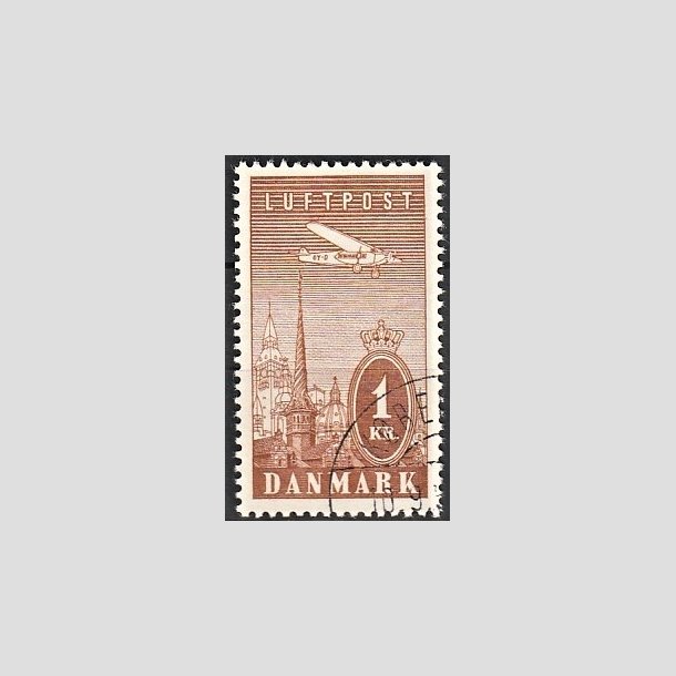 FRIMRKER DANMARK | 1934 - AFA 220 - Ny Luftpost 1 Kr. brun - Stemplet