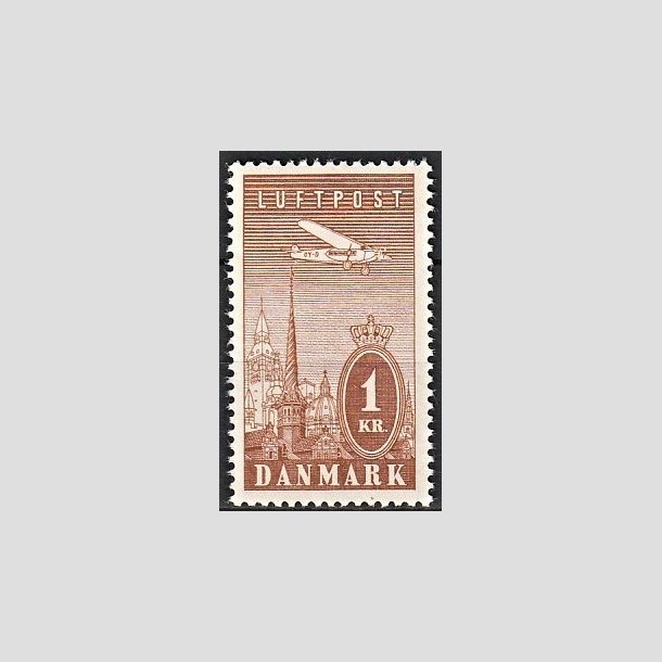 FRIMRKER DANMARK | 1934 - AFA 220 - Ny Luftpost 1 Kr. brun - Postfrisk