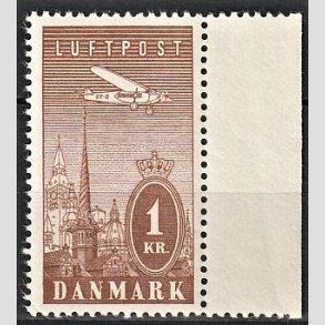 FRIMRKER DANMARK | 1934 - AFA 220 - Ny Luftpost 1 Kr. brun - Postfrisk