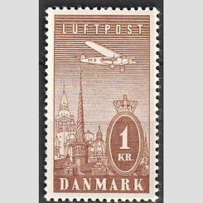 FRIMRKER DANMARK | 1934 - AFA 220 - Ny Luftpost 1 Kr. brun - Postfrisk