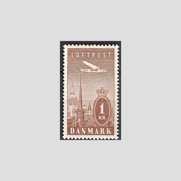 FRIMRKER DANMARK | 1934 - AFA 220 - Ny Luftpost 1 Kr. brun - Postfrisk