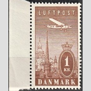 FRIMRKER DANMARK | 1934 - AFA 220 - Ny Luftpost 1 Kr. brun - Postfrisk
