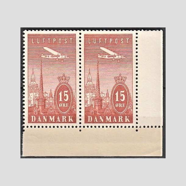 FRIMRKER DANMARK | 1934 - AFA 217 - Ny Luftpost 15 re rd i parstykke med marginal - Postfrisk