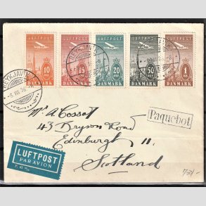 FRIMRKER DANMARK | 1934 - AFA 216-220 - Ny Luftpost i komplet st p flot Luftpost brev 