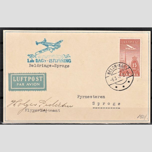 FRIMRKER DANMARK | 1934 - AFA 217 - Ny Luftpost 15 re rd p Luftpost brev til Sprog - Stemplet