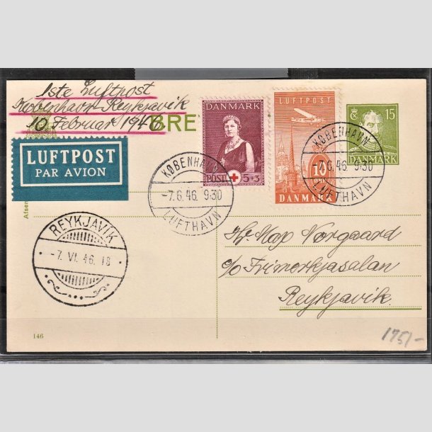 FRIMRKER DANMARK | 1934 - AFA 216 - Ny Luftpost 10 re gul mv. p Luftpost brev fra Kbenhavn-Raykjavik - Stemplet