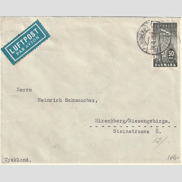 FRIMRKER DANMARK | 1934 - AFA 219 - Ny Luftpost 50 re gr p Luftpost brev - Stemplet