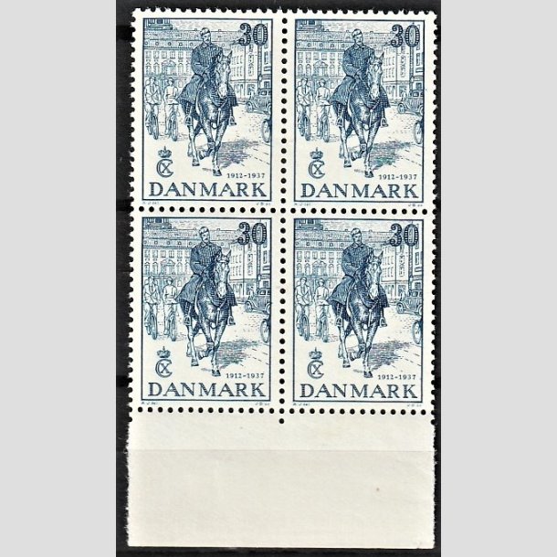 FRIMRKER DANMARK | 1937 - AFA 242 - Chr. X 25 rs jubilum 30 re bl i Fire-Blok med marginalstykke - Postfrisk