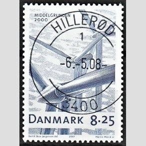 FRIM�RKER DANMARK | 2007 - AFA 1495 - Danske vindm�ller - 8,25 Kr. bl� - Pragt Stemplet Hiller�d