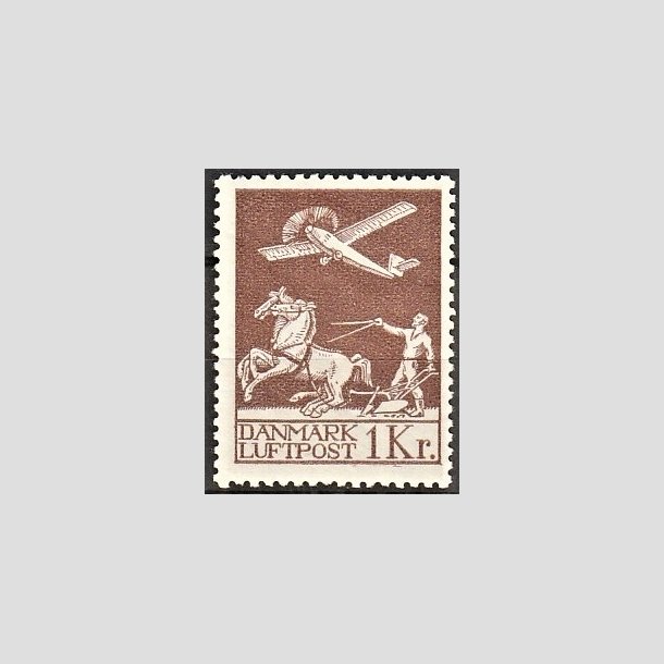 FRIMRKER DANMARK | 1929 - AFA 182 - Gl. Luftpost 1 Kr. brun - Postfrisk