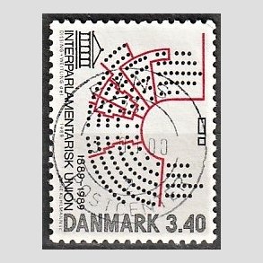 FRIM�RKER DANMARK | 1989 - AFA 941 - Interparlamentarisk Union 100 �r. - 3,40 Kr. flerfarvet - Lux Stemplet