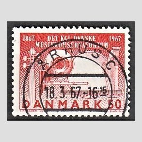 FRIM�RKER DANMARK | 1967 - AFA 452 - Dansk Musikkonservatorium 100 �r - 50 �re karmin - Pragt Stemplet