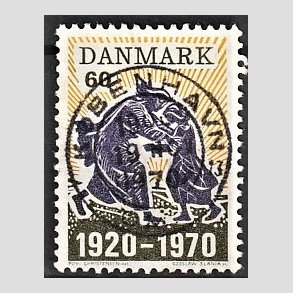 FRIM�RKER DANMARK | 1970 - AFA 499 - Nordslesvigs genforening 50 �r - 60 �re m�rkgr�/violet/gul - Pragt Stemplet