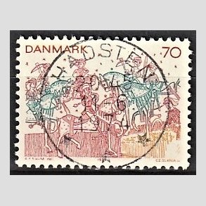 FRIM�RKER DANMARK | 1973 - AFA 554 - Kalkmalerier - 70 �re brunr�d/bl�gr�n/gul - Pragt Stemplet