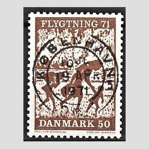 FRIM�RKER DANMARK | 1971 - AFA 510 - Flygtning 71 - 50 �re brun - Pragt Stemplet
