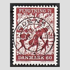 FRIM�RKER DANMARK | 1971 - AFA 511 - Flygtning 71 - 60 �re brunkarmin - Pragt Stemplet
