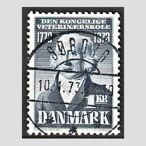 FRIM�RKER DANMARK | 1973 - AFA 544 - Kgl. Veterin�rskole 200 �r - 1,00 Kr. bl� - Pragt Stemplet