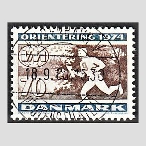 FRIM�RKER DANMARK | 1974 - AFA 575 - Orienteringsl�b WM - 70 �re flerfarvet - Pragt Stemplet