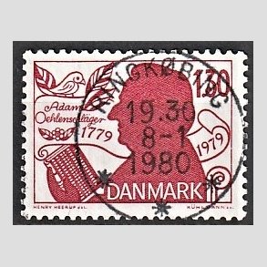 FRIM�RKER DANMARK | 1979 - AFA 690 - Adam Oehlenschl�ger - 1,30 Kr. r�d - Pragt Stemplet Ringk�bing