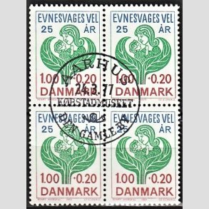 FRIMRKER DANMARK | 1977 - AFA 633 - Evnesvages vel - 1,00 + 0,20 Kr. bl/grn/rd i 4-blok - Pragt Stemplet