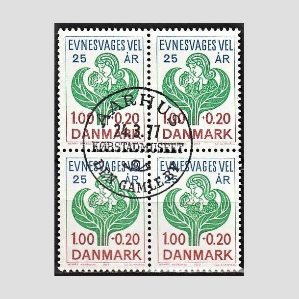 FRIMRKER DANMARK | 1977 - AFA 633 - Evnesvages vel - 1,00 + 0,20 Kr. bl/grn/rd i 4-blok - Pragt Stemplet