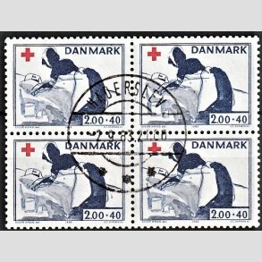 FRIMRKER DANMARK | 1983 - AFA 764 - Dansk Rde Kors - 2,00 Kr. + 40 re rd/bl i 4-blok - Pragt Stemplet