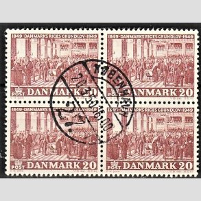 FRIMRKER DANMARK | 1949 - AFA 315 - Grundloven 100 r - 20 re rdbrun i 4-blok - Lux Stemplet