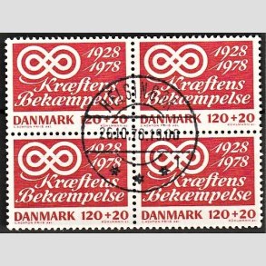 FRIMRKER DANMARK | 1978 - AFA 668 - Krftens Bekmpelse 50 r - 120 + 20 re rd i 4-blok - Pragt Stemplet Helsingr