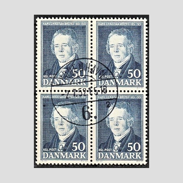 FRIMRKER DANMARK | 1951 - AFA 330 - Hans Christian rsted - 50 re bl i 4-blok - Lux Stemplet