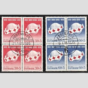 FRIMRKER DANMARK | 1959 - AFA 378,379 - Rde Kors - St i Fire-blokke - Pragt Stemplet