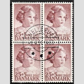 FRIMRKER DANMARK | 1950 - AFA 325 - Prinsesse Anne-Marie - 25 + 5 re brunrd i 4-blok - Pragt Stemplet