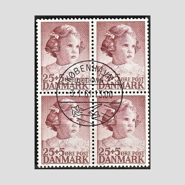 FRIMRKER DANMARK | 1950 - AFA 325 - Prinsesse Anne-Marie - 25 + 5 re brunrd i 4-blok - Pragt Stemplet