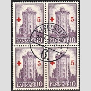 FRIMRKER DANMARK | 1944 - AFA 283 - Rde Kors provisorium - + 5/ 10 re violet i 4-blok - Pragt Stemplet