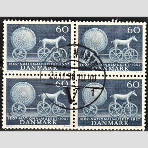 FRIMRKER DANMARK | 1957 - AFA 371 - Nationalmuseets 150 r - 60 re bl i 4-blok - Pragt Stemplet