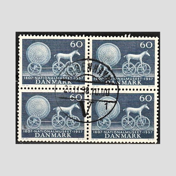 FRIMRKER DANMARK | 1957 - AFA 371 - Nationalmuseets 150 r - 60 re bl i 4-blok - Pragt Stemplet