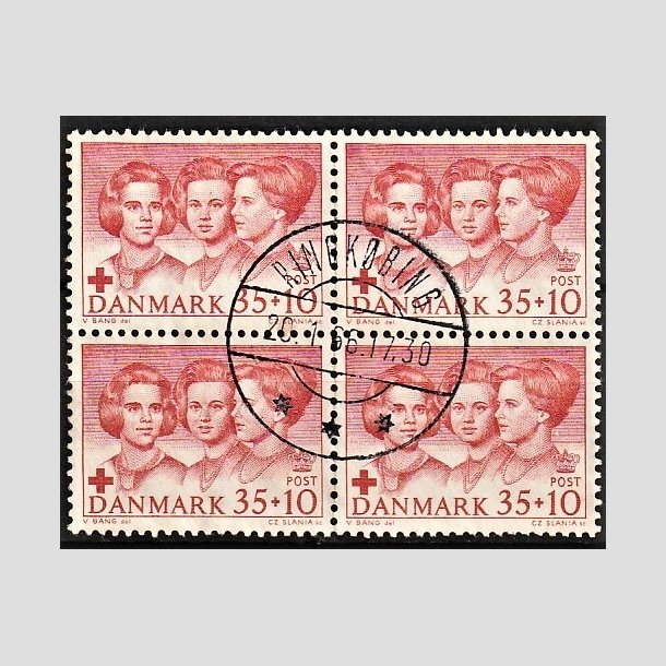 FRIMRKER DANMARK | 1964 - AFA 424F - Dansk Rde Kors - 35 + 10 re rd i 4-blok - Pragt Stemplet