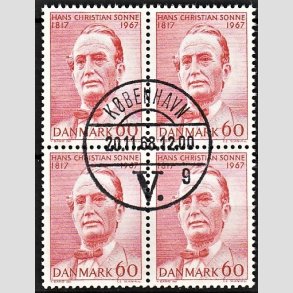 FRIMRKER DANMARK | 1967 - AFA 466 - H. Chr. Sonne - 60 re rd i 4-blok - Pragt Stemplet