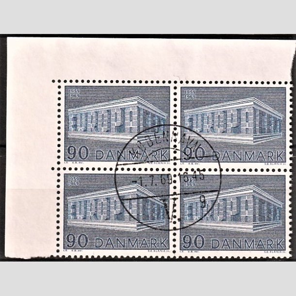 FRIMRKER DANMARK | 1969 - AFA 482 - CEPT EU Post & Tele 10 r - 90 re bl i 4-blok med marginal - Pragt Stemplet