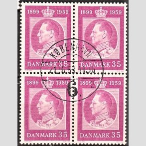 FRIMRKER DANMARK | 1959 - AFA 375 - Frederik IX 60 r - 35 re rdlilla i 4-blok - Pragt Stemplet