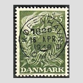 FRIM�RKER DANMARK | 1947 - AFA 299 - Modstandsbev�gelsen - 15 + 5 �re gr�n - Pragt Stemplet