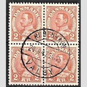 FRIMRKER DANMARK | 1934 - AFA 212 - Chr. X 2 Kr. brunrd i 4-blok - Lux Stemplet