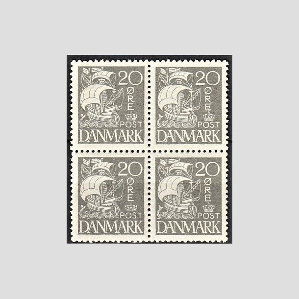 FRIMRKER DANMARK | 1927 - AFA 170 - Karavel 20 re gr i 4-blok - Postfrisk/Ubrugt
