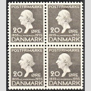 FRIMRKER DANMARK | 1935 - AFA 227 - H. C. Andersen 20 re gr i 4-blok - Postfrisk
