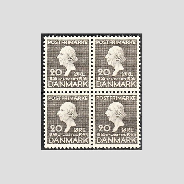 FRIMRKER DANMARK | 1935 - AFA 227 - H. C. Andersen 20 re gr i 4-blok - Postfrisk