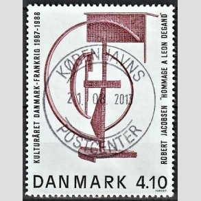 FRIMRKER DANMARK | 1988 - AFA 918 - Dansk-fransk kulturr - 4,10 Kr. brunrd/sort - Pragt Stemplet