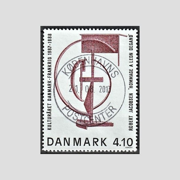 FRIMRKER DANMARK | 1988 - AFA 918 - Dansk-fransk kulturr - 4,10 Kr. brunrd/sort - Pragt Stemplet