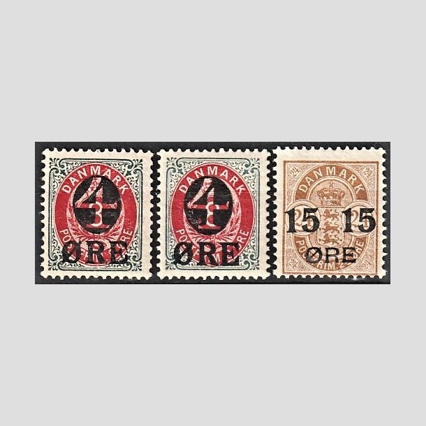 FRIMRKER DANMARK | 1904 - AFA 40,40B,41 - 4/8 re og 15/24 re provisorier - Ubrugt